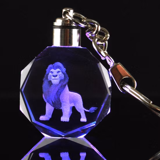 Modischer 3D-Laser-Kristallglas-LED-Schlüsselanhänger